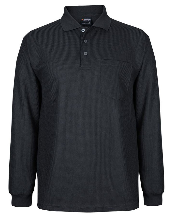 PODIUM L/S WAFFLE POCKET POLO - 7WPL