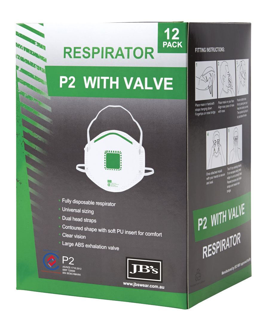 JB's P2 Respirator With Valve (12 pack) - 8C150