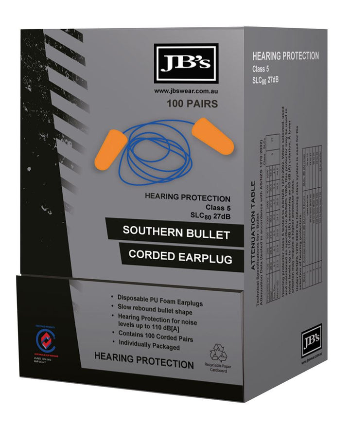 JB's Southern Bullet Corded Earplug (100 pair) - 8P060