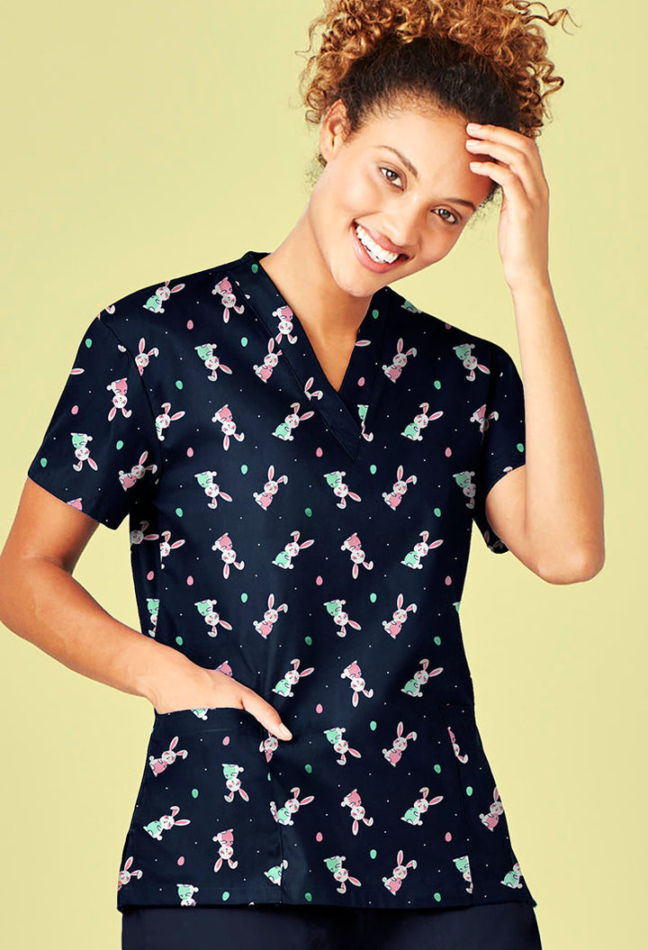 Womens Easter V-Neck Short Sleeve Scrub Top-CST152LS-biz-care