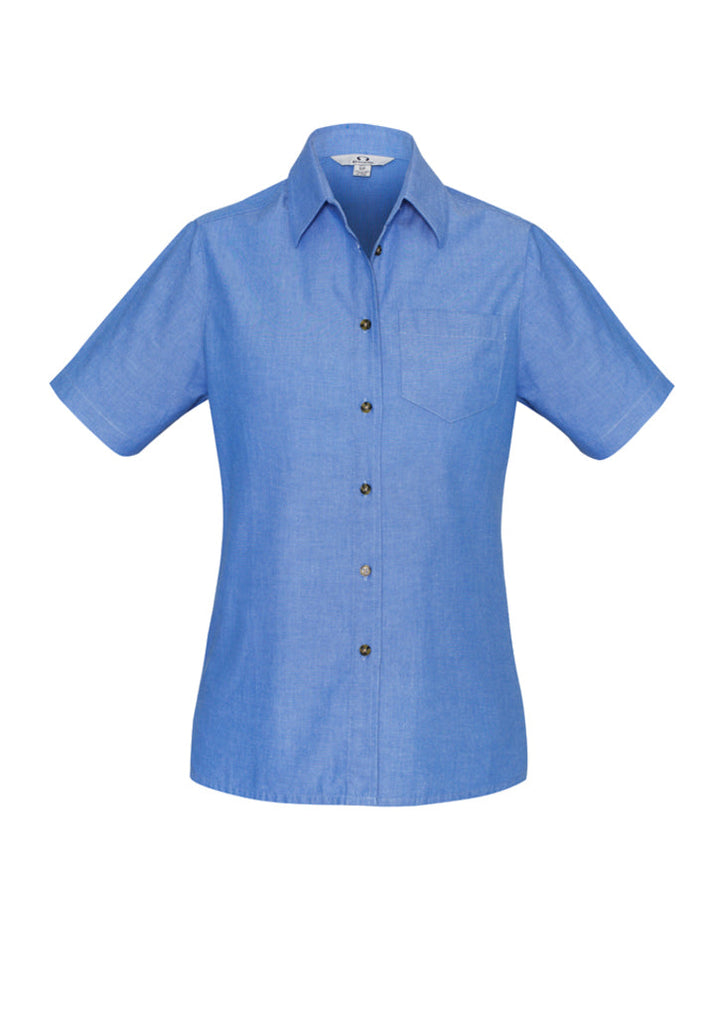 Womens Chambray Short Sleeve Shirt-LB6200-biz-collection