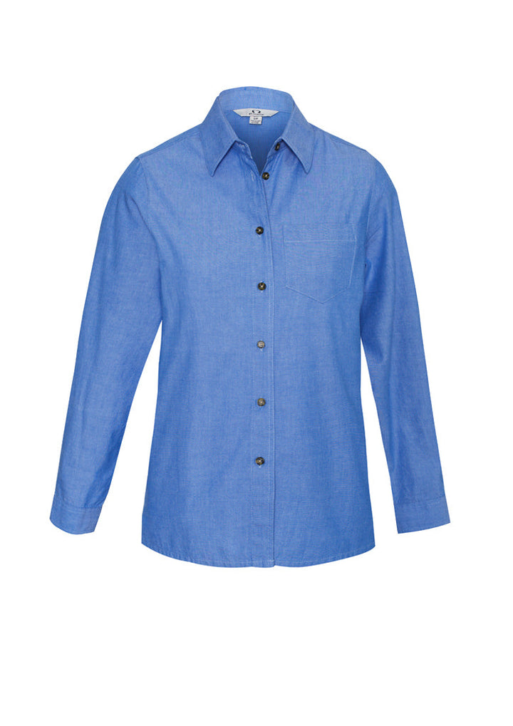 Womens Chambray Long Sleeve Shirt-LB6201-biz-collection