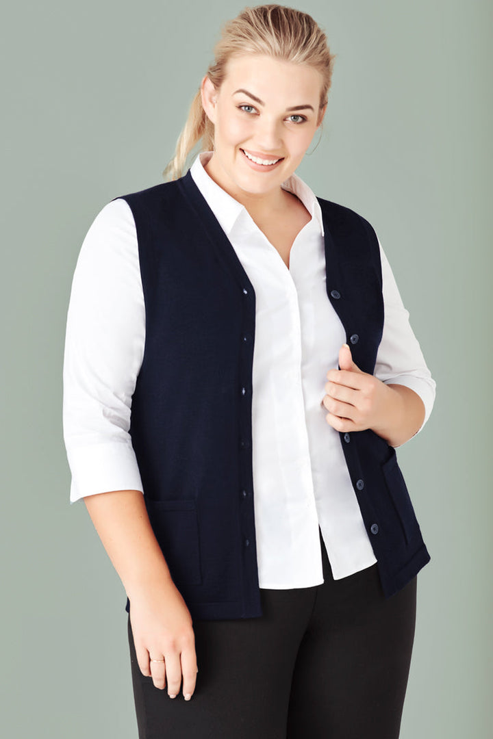Womens Button Front Knit Vest-CK961LV-biz-care