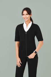 Womens Zip Front Short Sleeve Knit Cardigan-CK962LC-biz-care