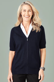 Womens Zip Front Short Sleeve Knit Cardigan-CK962LC-biz-care