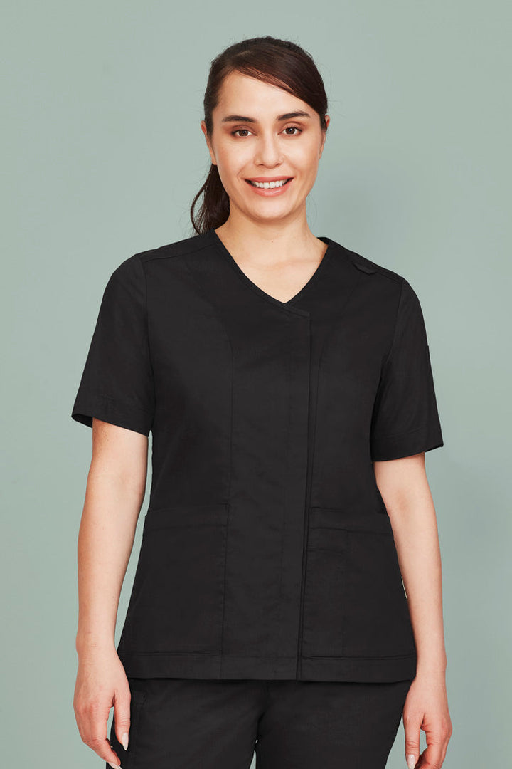 Womens Parks Zip Front Crossover Scrub Top-CST240LS-biz-care