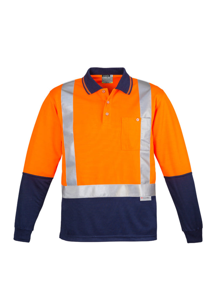 Mens Hi Vis Spliced Long Sleeve Polo - Shoulder Taped-ZH234-syzmik