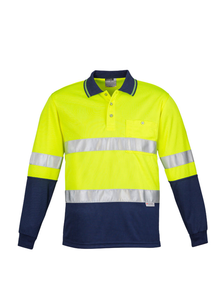 Mens Hi Vis Spliced Long Sleeve Polo - Hoop Taped-ZH235-syzmik