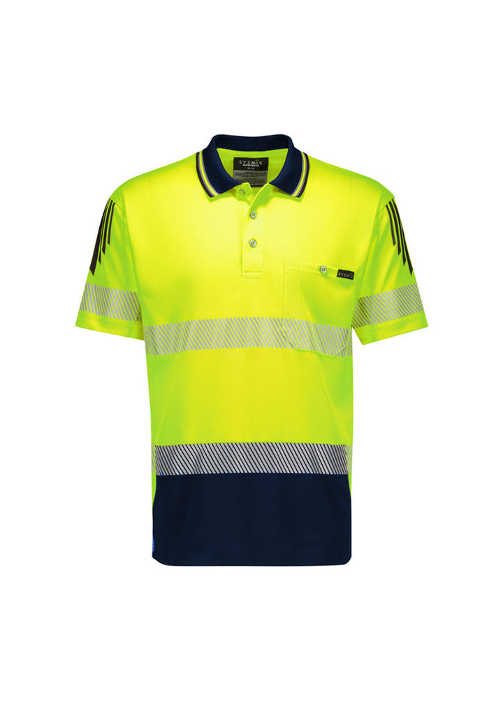 Mens Hi Vis Flux Segmented Tape Short Sleeve Polo-ZH555-syzmik