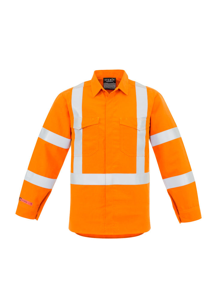Mens Red Flame Hi Vis X Back Shirt-ZW137-syzmik