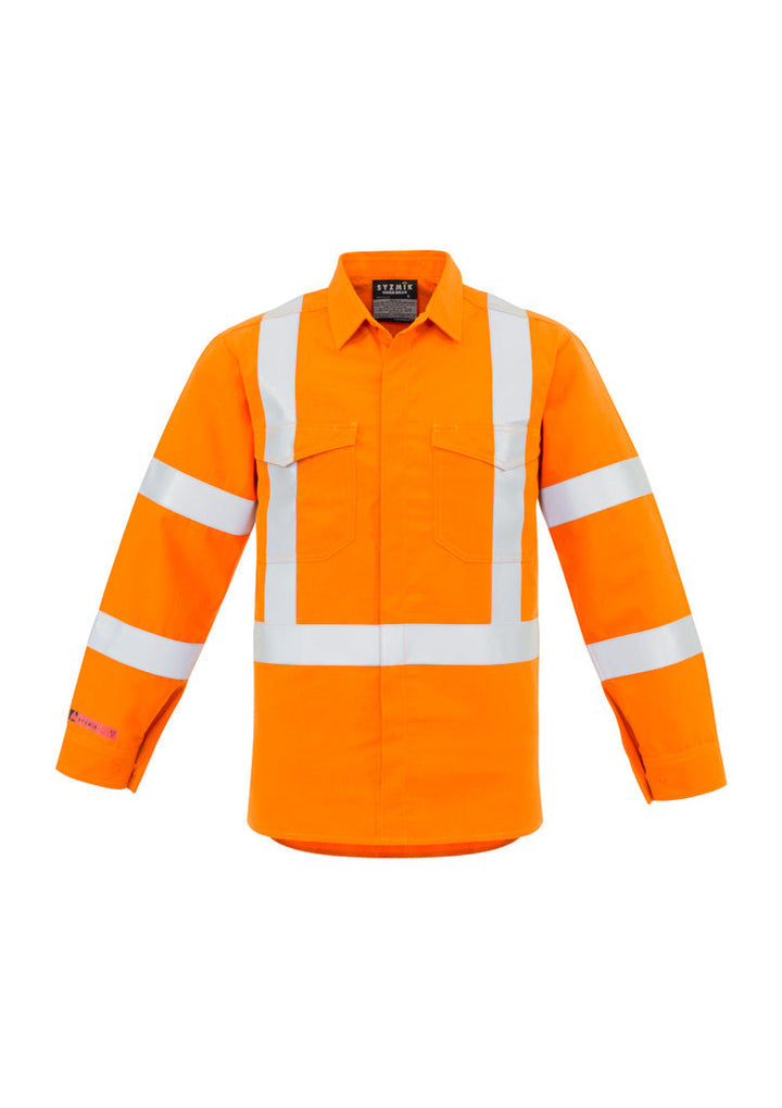 Mens Red Flame Hi Vis X Back Shirt-ZW137-syzmik