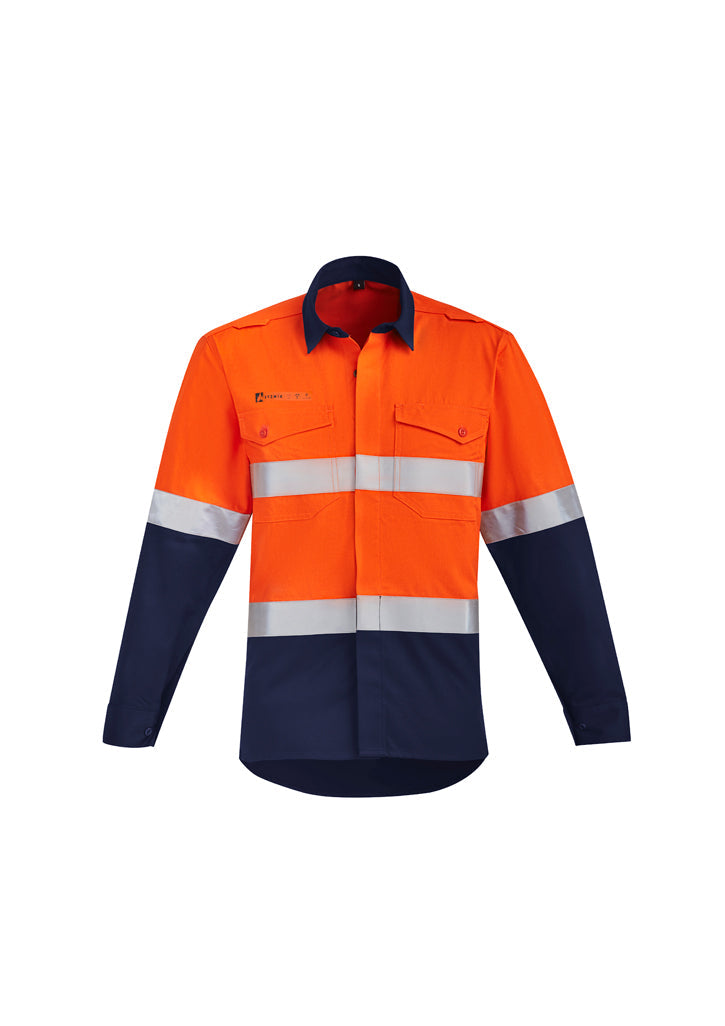Mens Orange Flame Hi Vis Open Front Spliced Shirt - Hoop Taped-ZW140-syzmik