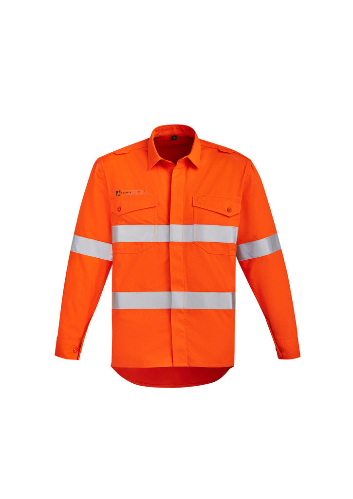 Mens Orange Flame Hi Vis Open Front Shirt - Hoop Taped-ZW145-syzmik